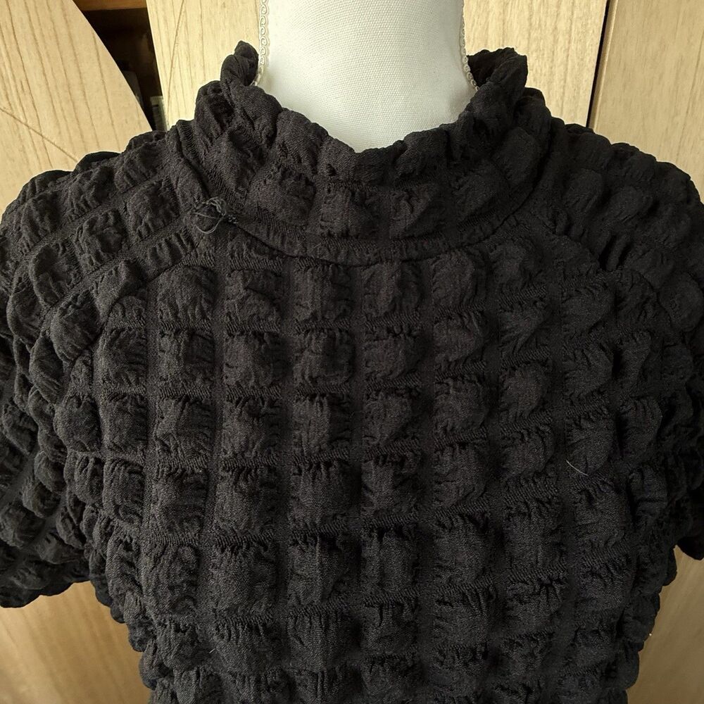 Planet Gold Women XXXL Black Textured Bubble Mock Neck Short Sleeve Dress